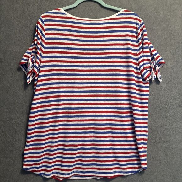 Talbots Linen Blend Top Plus Size 1X Red White Blue Striped Tee 4th of July - Picture 2 of 7